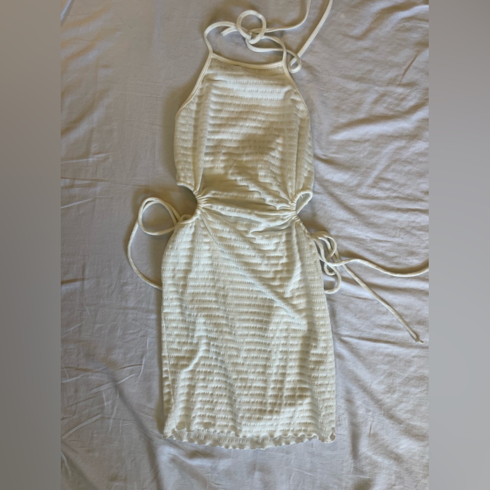 White cover up dress, cutout sides, very flattering